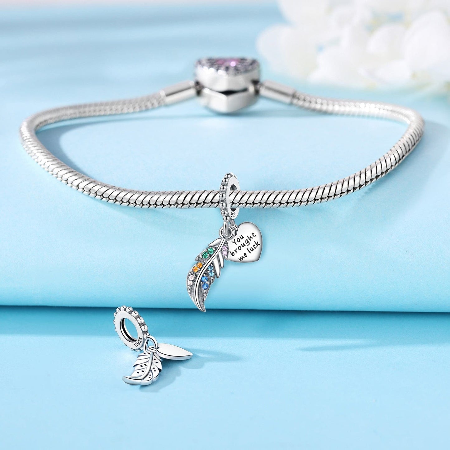 Pangama Jewelry Charm Lucky Feather with Heart Charm