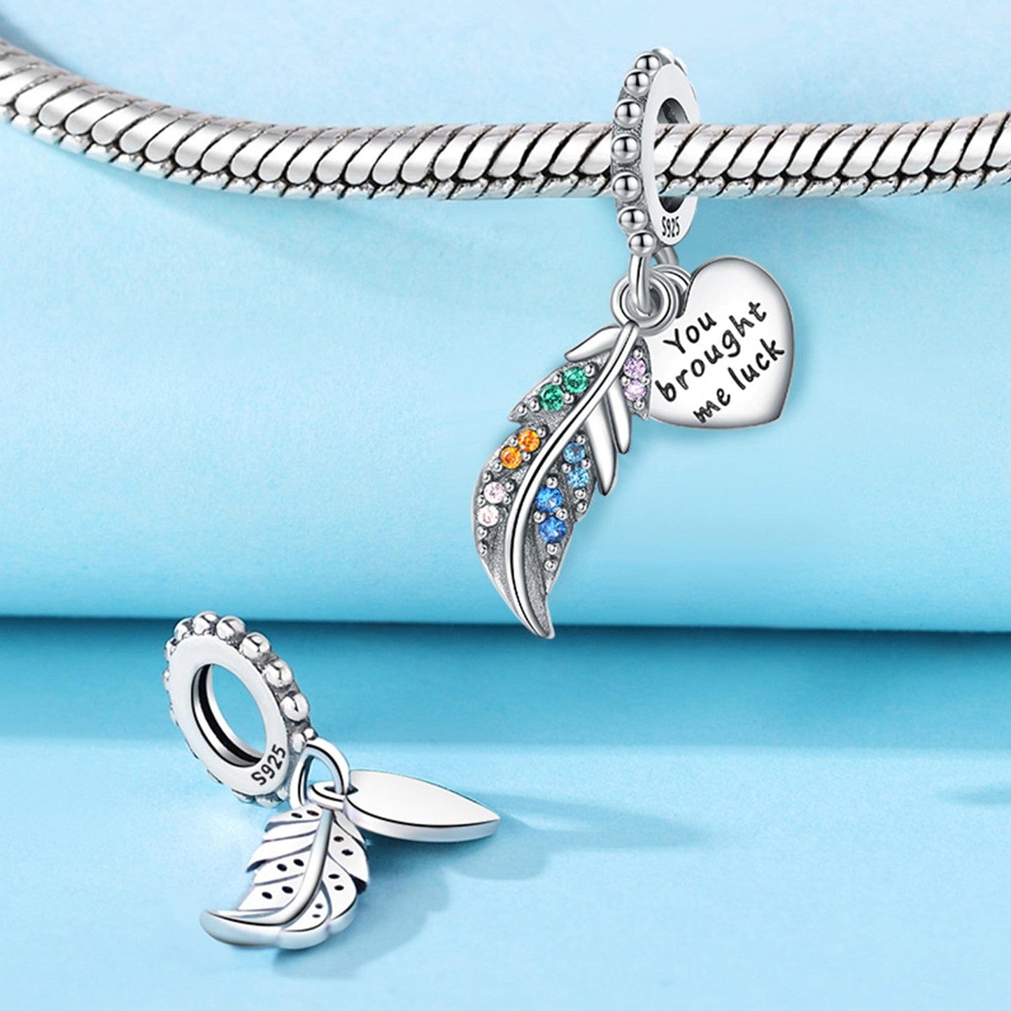 Pangama Jewelry Charm Lucky Feather with Heart Charm