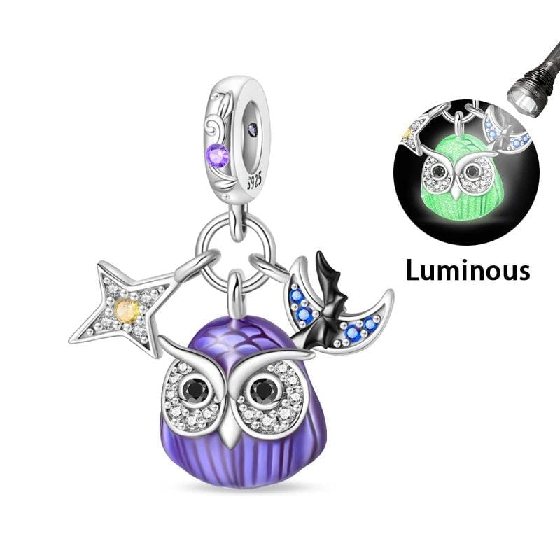 Pangama Jewelry Charm Luminous Owl Charm with Star & Bat Accents