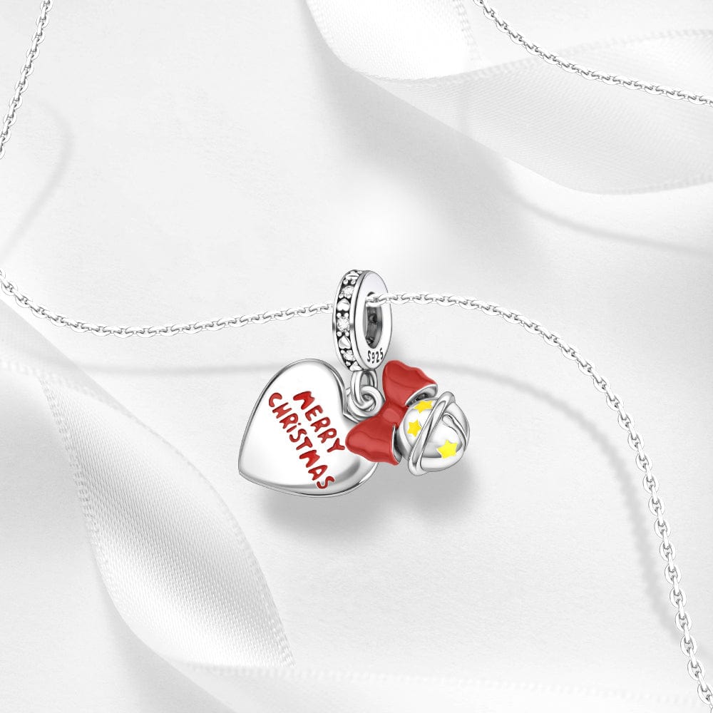 Pangama Jewelry Charm Merry Christmas Heart Charm with Festive Bell