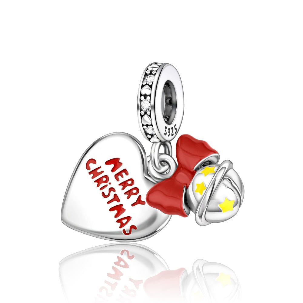 Pangama Jewelry Charm Merry Christmas Heart Charm with Festive Bell