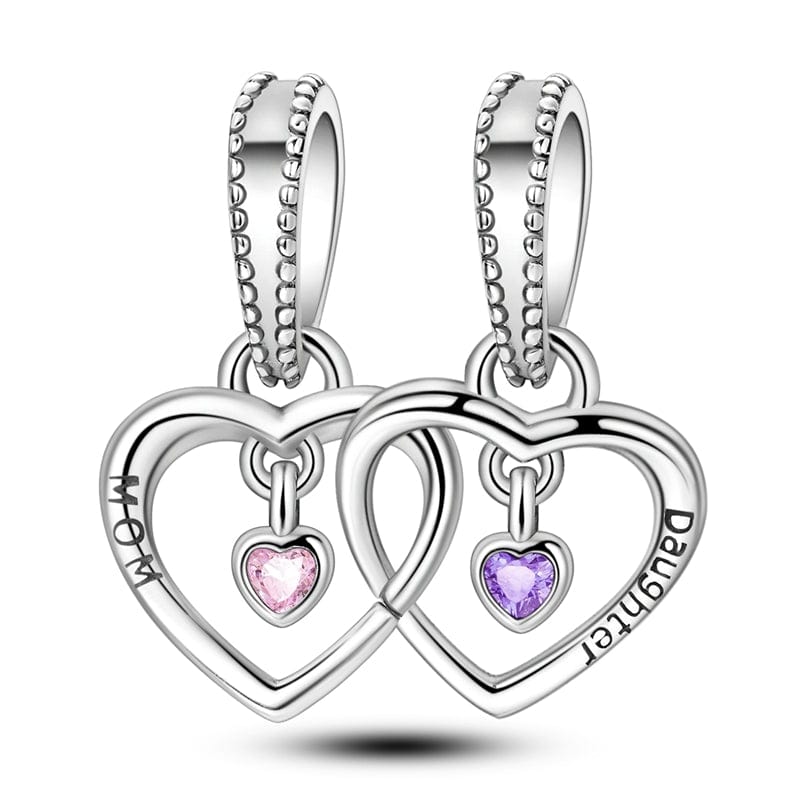 Pangama Jewelry Charm Mom & Daughter Interlocking Heart Charm