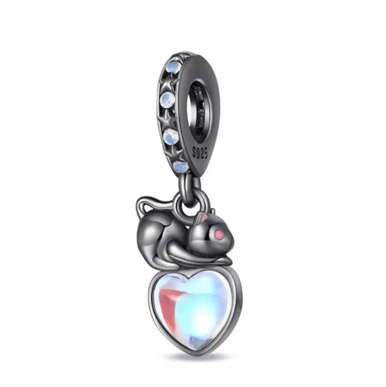 Pangama Jewelry Charm Moonlit Cat with Glowing Heart Charm