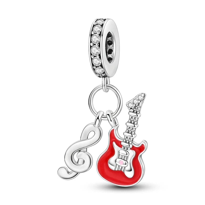 Pangama Jewelry Charm Musical Note & Red Guittar Dangle Charm