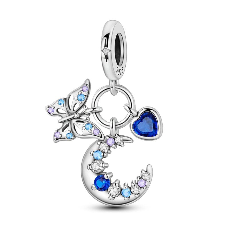 Pangama Jewelry Charm Mystic Moon, Heart, & Butterfly Triple Dangle Charm