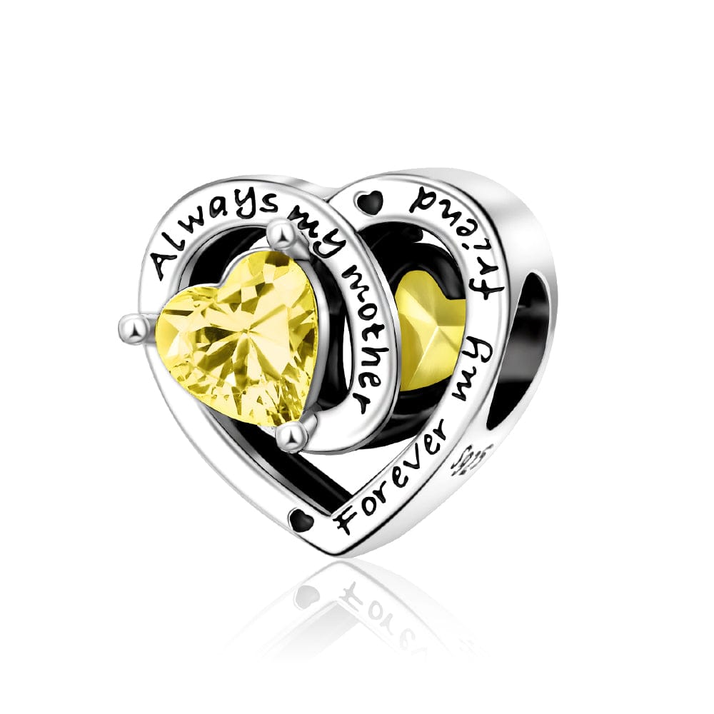 Pangama Jewelry Charm November Always My Mother, Forever My Friend Birthstone Heart Charm