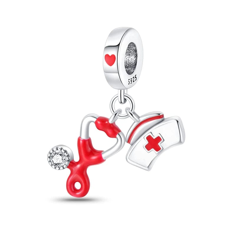 Pangama Jewelry Charm Nurse's Heart, Stethoscope and Cap Charm