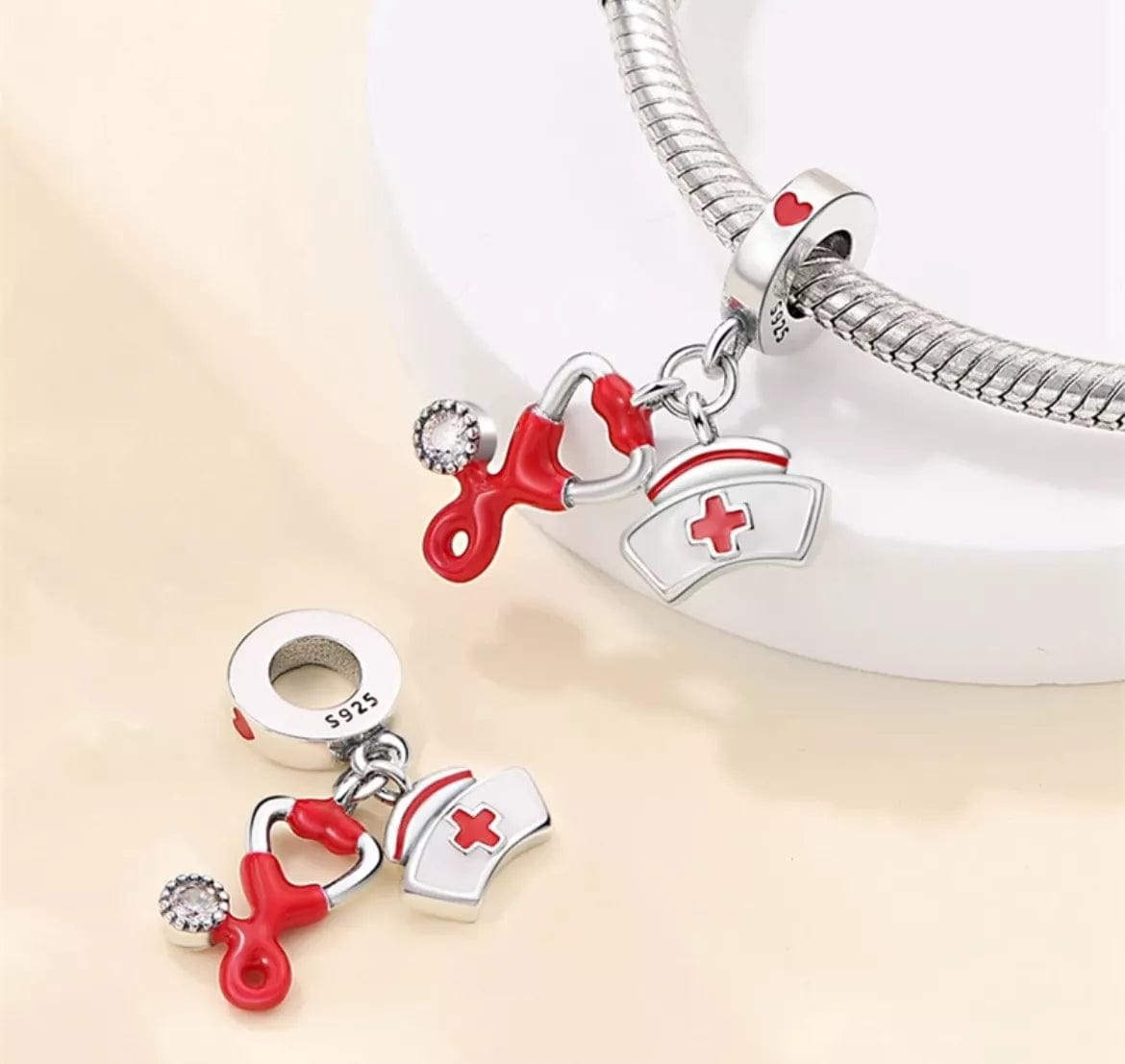 Pangama Jewelry Charm Nurse's Heart, Stethoscope and Cap Charm