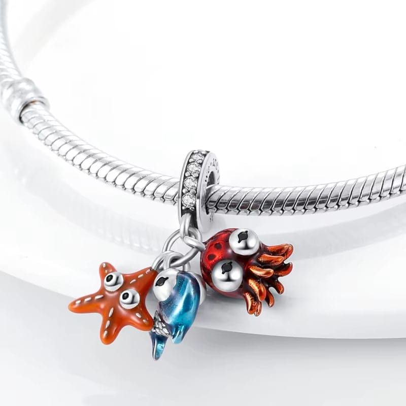 Pangama Jewelry Charm Ocean Octopus Fish and Starfish Triple Dangle Charm