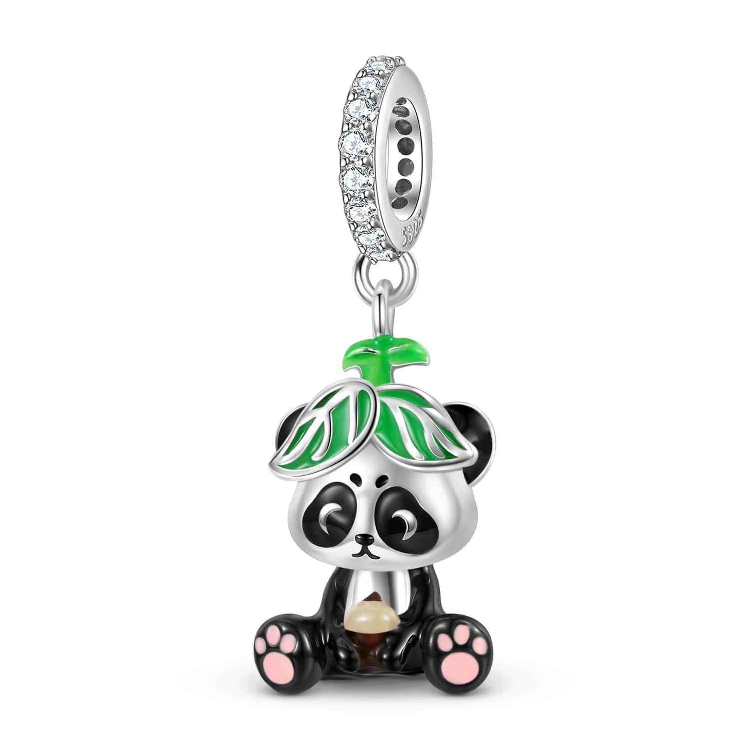 Pangama Jewelry Charm Panda with Leaf Hat Dangle Charm