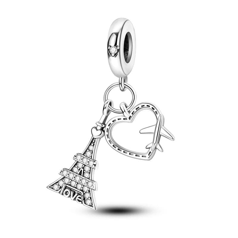 Pangama Jewelry Charm Paris Eiffel Tower Heart Travel Dangle Charm