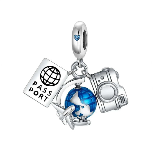 Pangama Jewelry Charm Passport, Earth and Camera Triple Dangle Charm