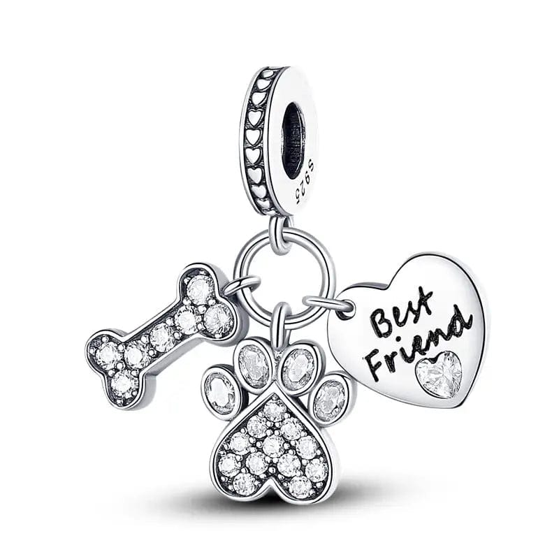 Pangama Jewelry Charm Pet Animal Best Friend Paw Bone Heart Dangle Charm