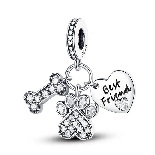 Pangama Jewelry Charm Pet Animal Best Friend Paw Bone Heart Dangle Charm