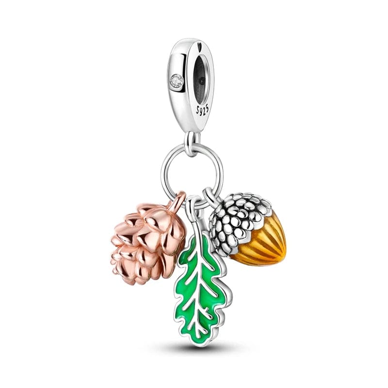 Pangama Jewelry Charm Pine Cone, Leaf & Acorn Triple Autumn Charm