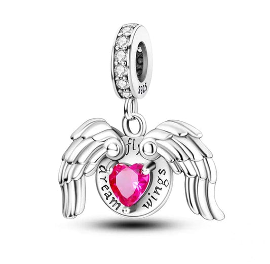 Pangama Jewelry Charm Pink Angel Wings Dangle Charm