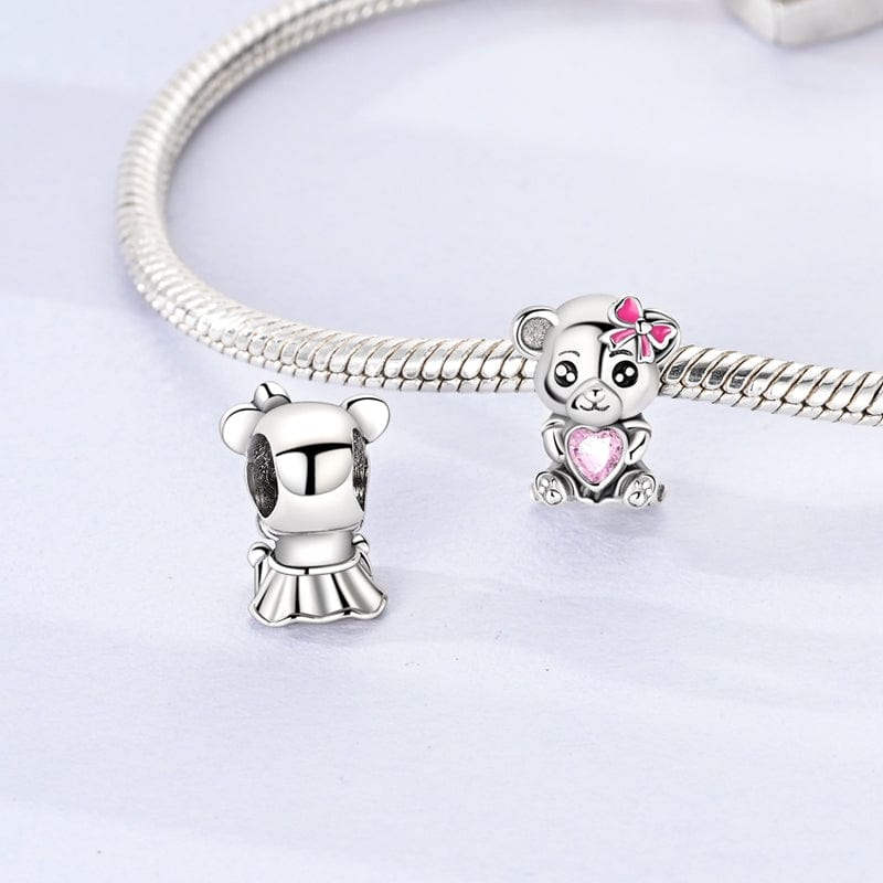 Pangama Jewelry Charm Pink Bow & Heart Panda Bear Charm