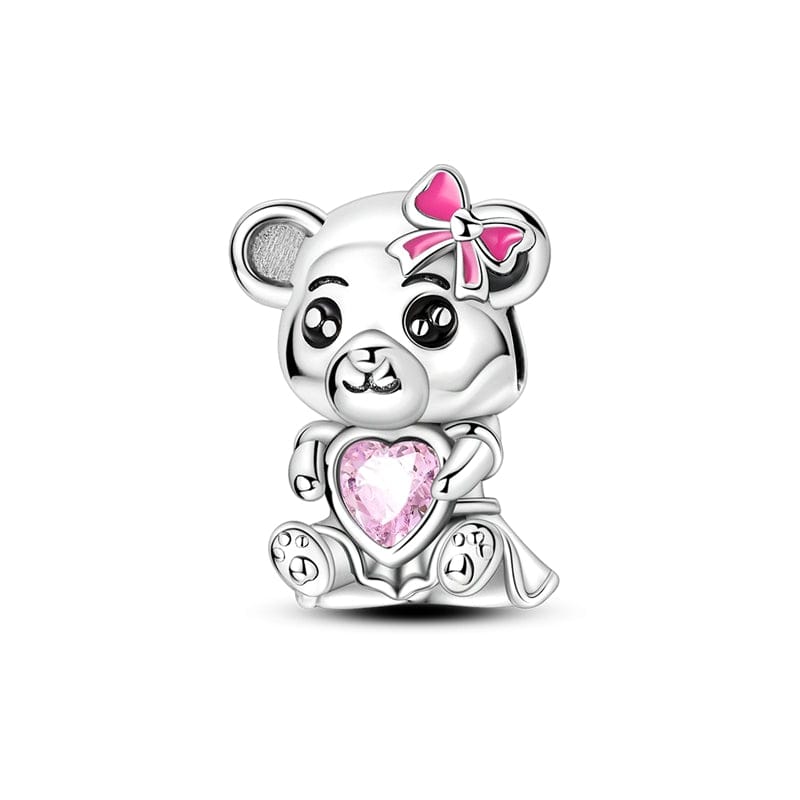 Pangama Jewelry Charm Pink Bow & Heart Panda Bear Charm