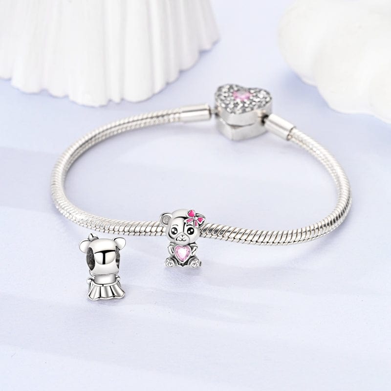 Pangama Jewelry Charm Pink Bow & Heart Panda Bear Charm