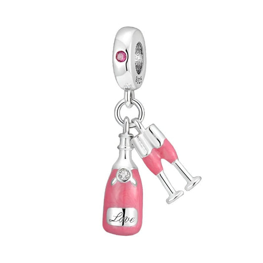 Pangama Jewelry Charm Pink Champagne Bottle and Glasses Celebration Charm