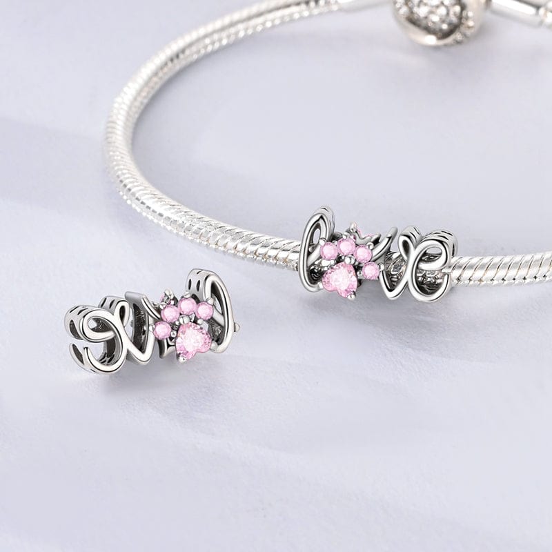 Pangama Jewelry Charm Pink Gemstone Paw Love Charm