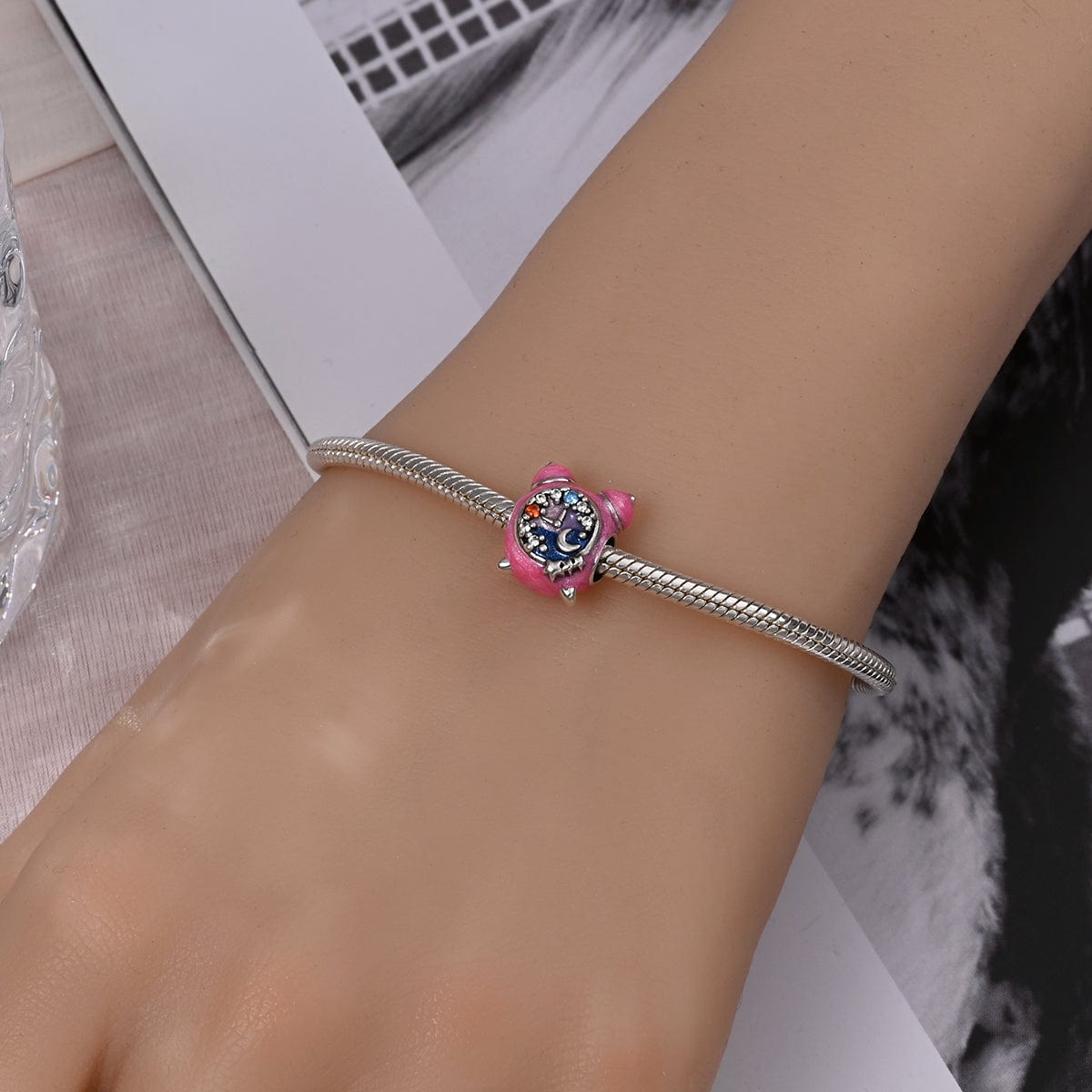 Pangama Jewelry Charm Pink Night Sky Clock Charm