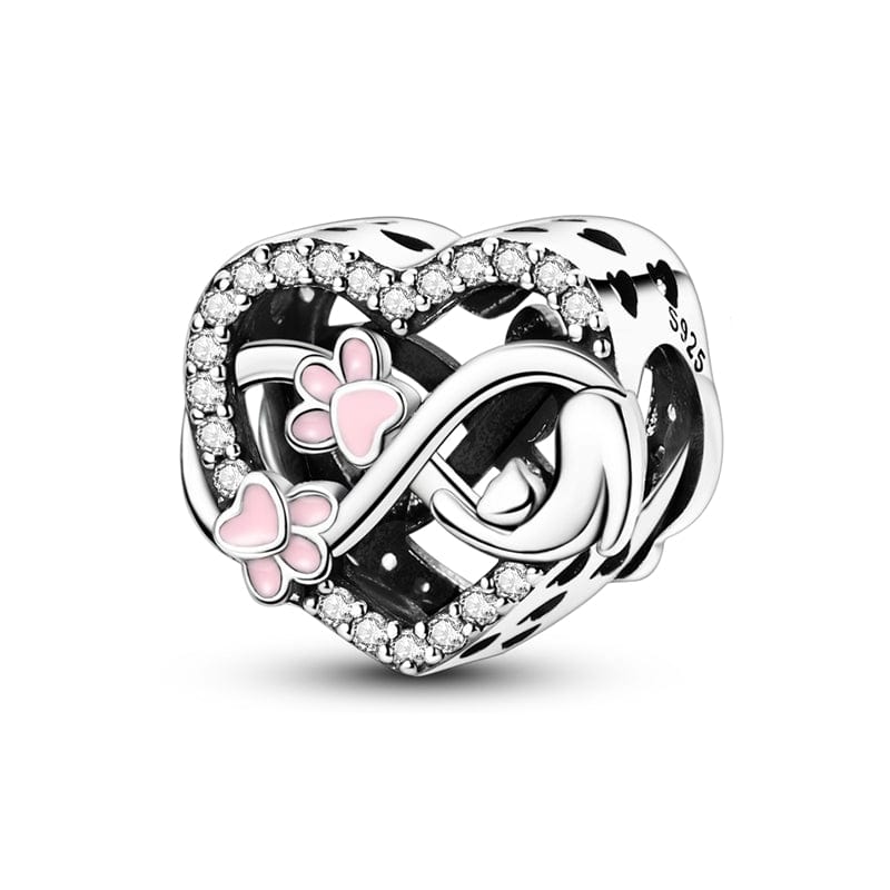 Pangama Jewelry Charm Pink Paw & Heart Infinity Love Charm