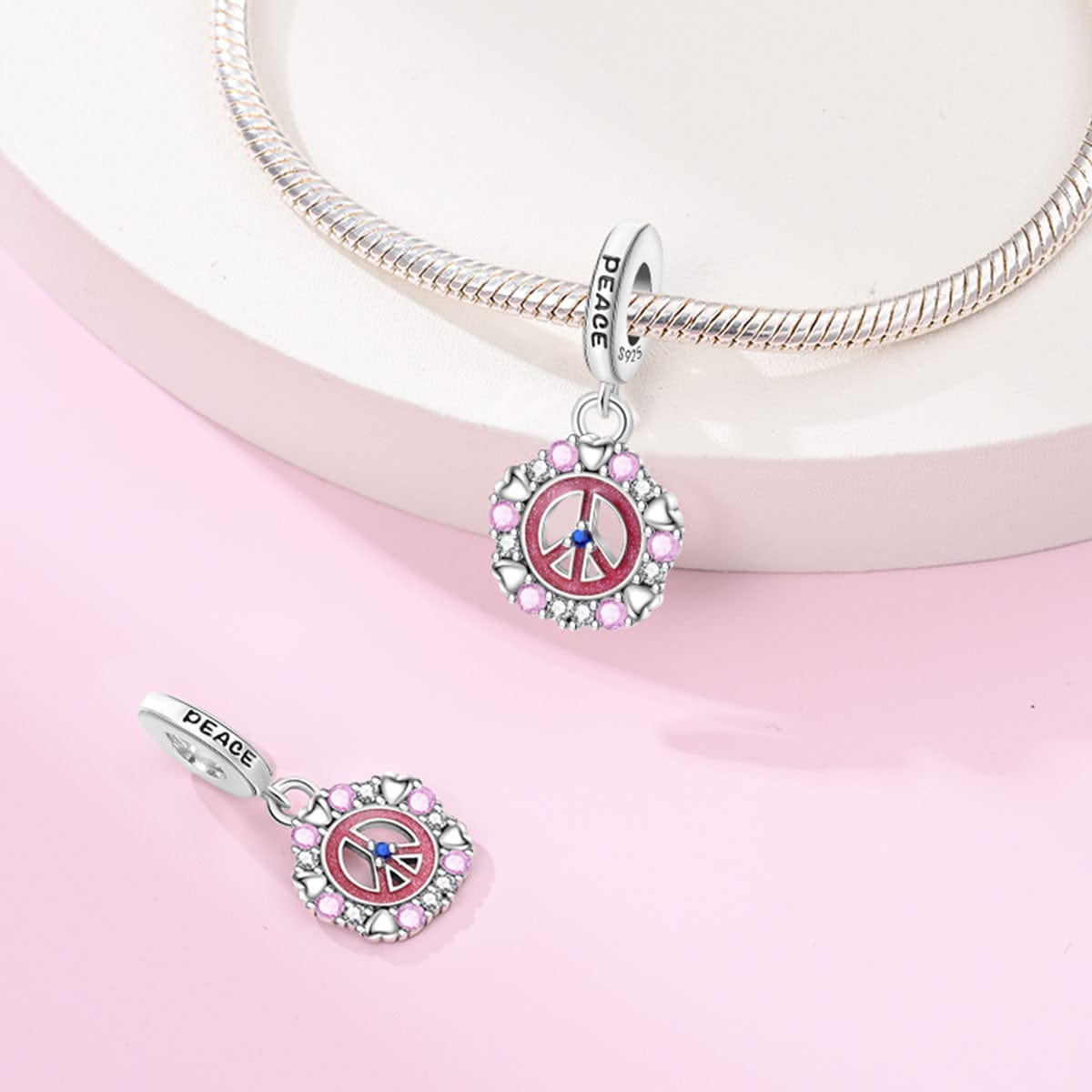 Pangama Jewelry Charm Pink Peace & Hearts Charm