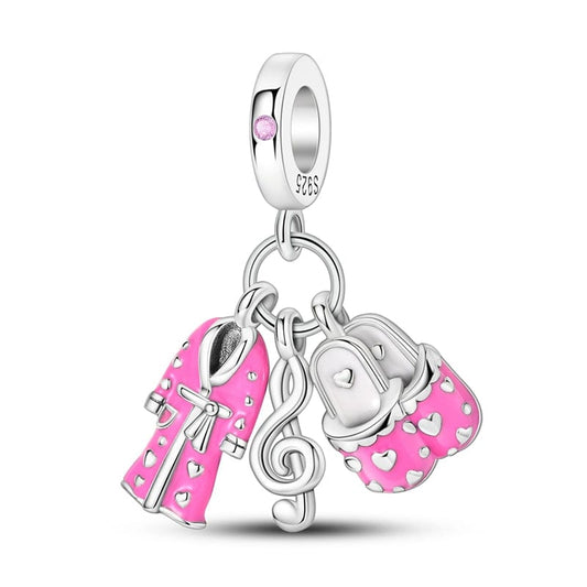 Pangama Jewelry Charm Pink Slippers & Robe Charm with Music Note