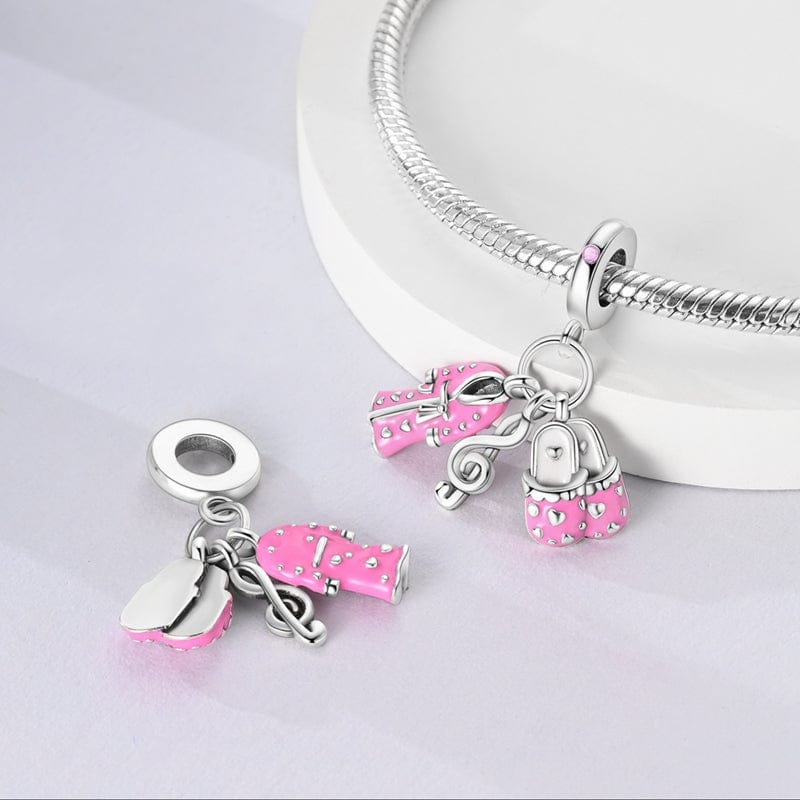 Pangama Jewelry Charm Pink Slippers & Robe Charm with Music Note