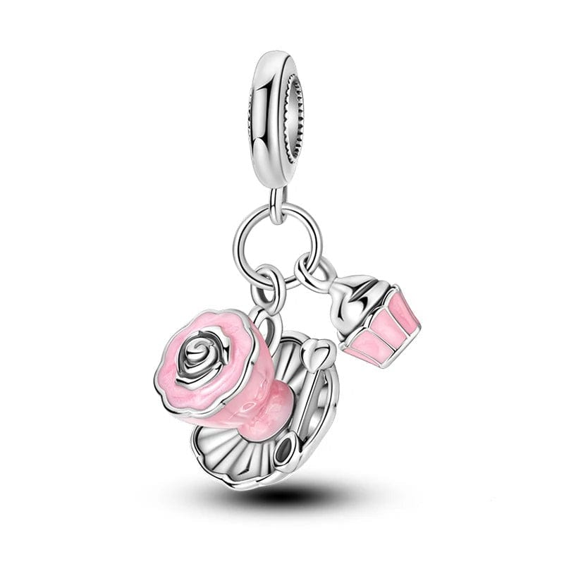 Pangama Jewelry Charm Pink Tea & Cupcake Dangle Charm