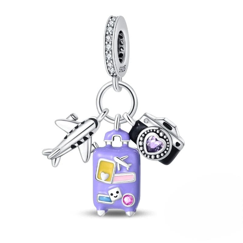 Pangama Jewelry Charm Plane, Camera and Purple Suitcase Triple Dangle Charm