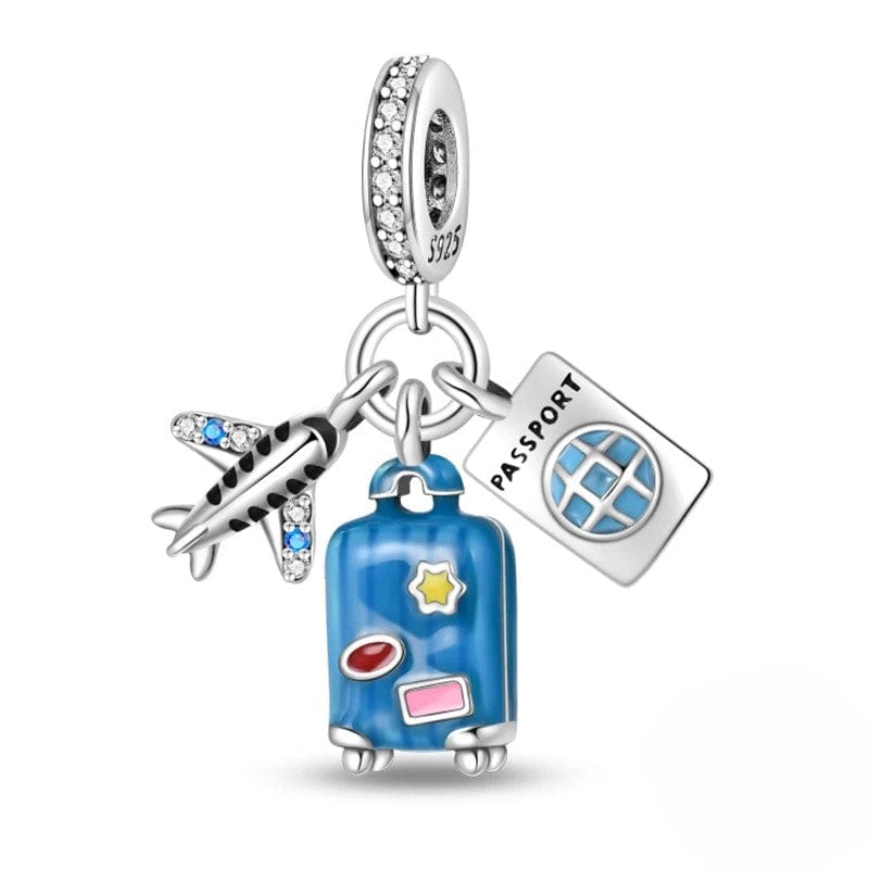 Pangama Jewelry Charm Plane, Passport and Blue Suitcase Triple Dangle Charm