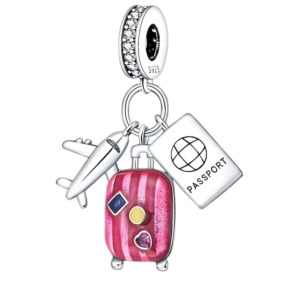 Pangama Jewelry Charm Plane, Passport and Pink Suitcase Triple Dangle Charm