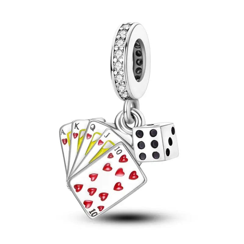 Pangama Jewelry Charm Playing Cards Poker Royal Flush & Dice Casino Charm