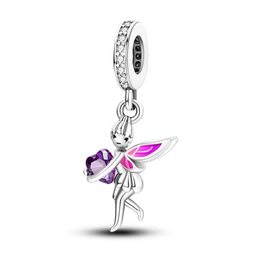 Pangama Jewelry Charm Purple Crystal Heart Fairy