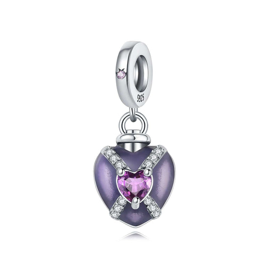 Pangama Jewelry Charm Purple Heart Charm with Sparkling Pink Gemstone