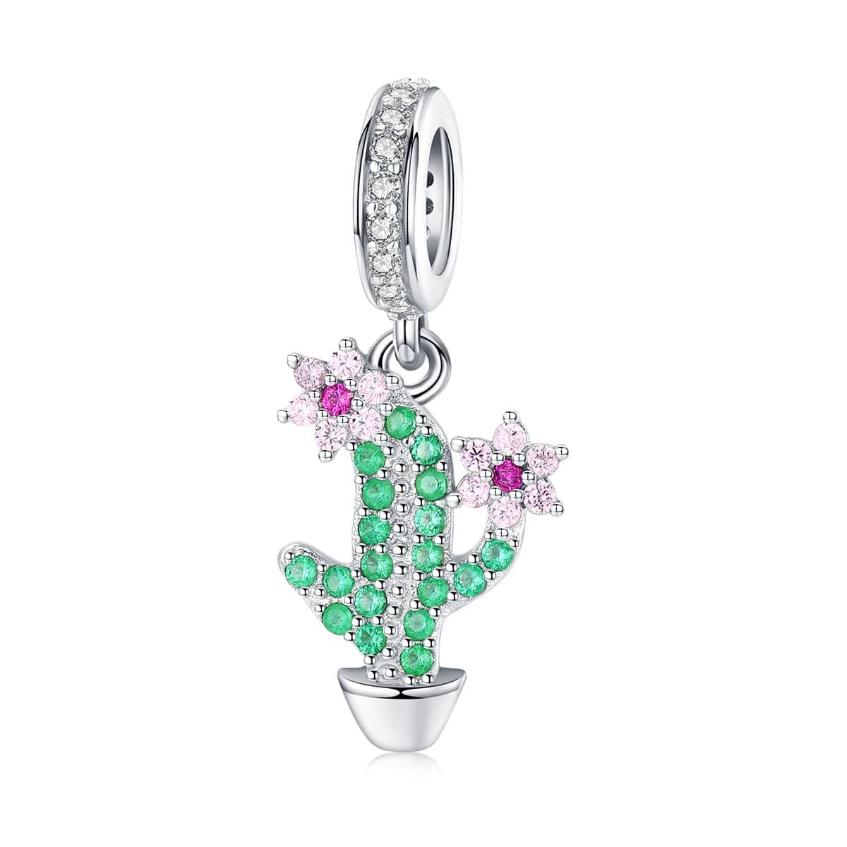 Pangama Jewelry Charm Radiant Cactus & Pink Flower Dangle Charm