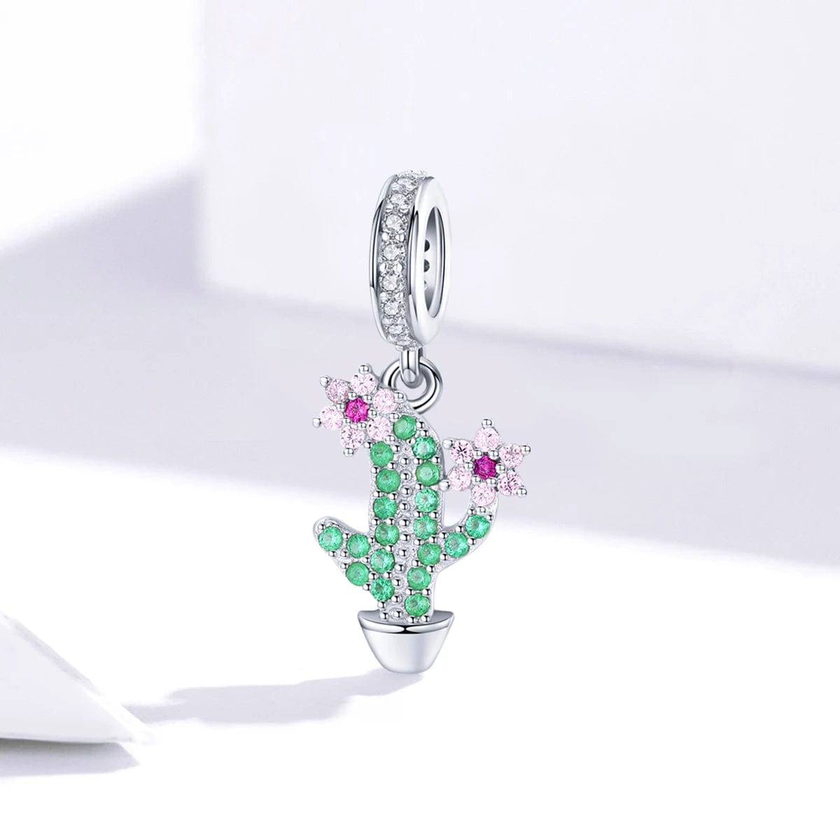 Pangama Jewelry Charm Radiant Cactus & Pink Flower Dangle Charm