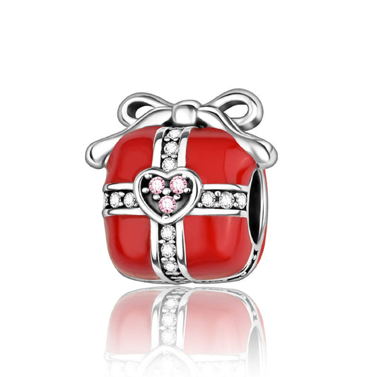 Pangama Jewelry Charm Radiant Red Gift Box Charm with Heart Accent