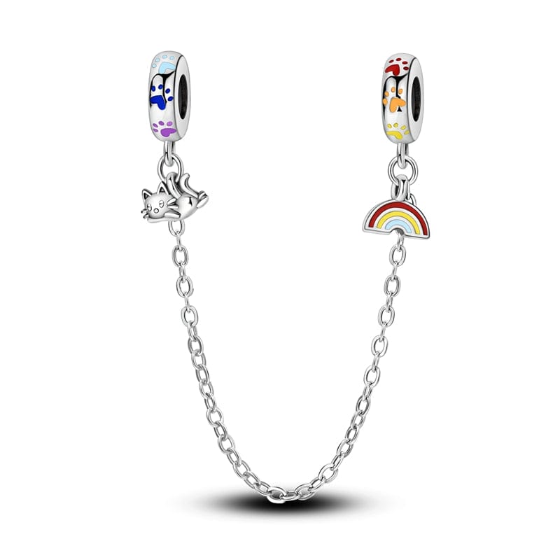 Pangama Jewelry Charm Rainbow and Playful Cat Safety Chain