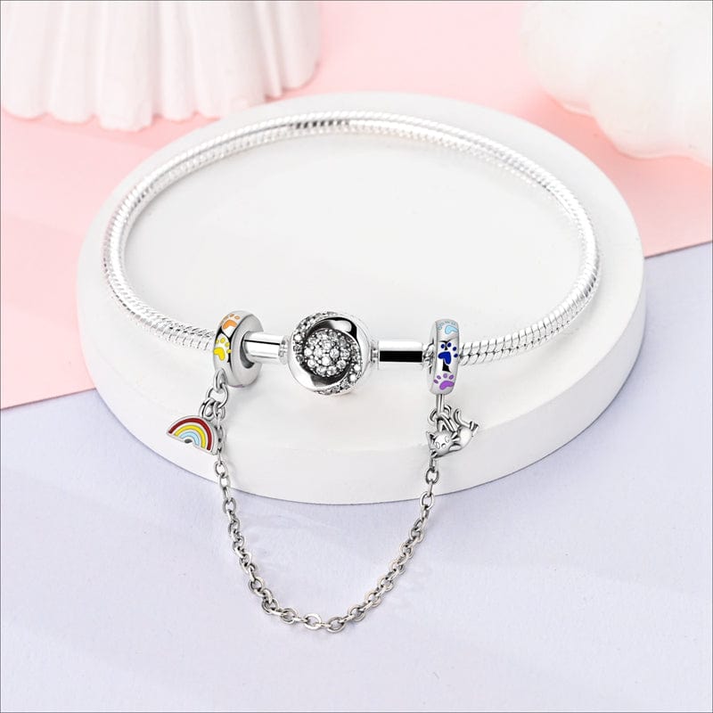 Pangama Jewelry Charm Rainbow and Playful Cat Safety Chain