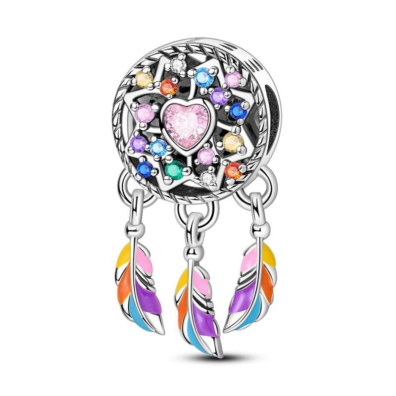 Pangama Jewelry Charm Rainbow Feather Dreamcatcher Dangle Charm