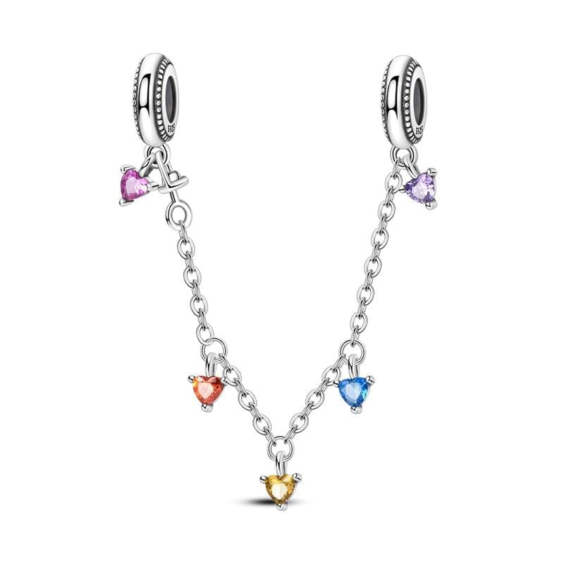 Pangama Jewelry Charm Rainbow Heart Gemstone Safety Chain