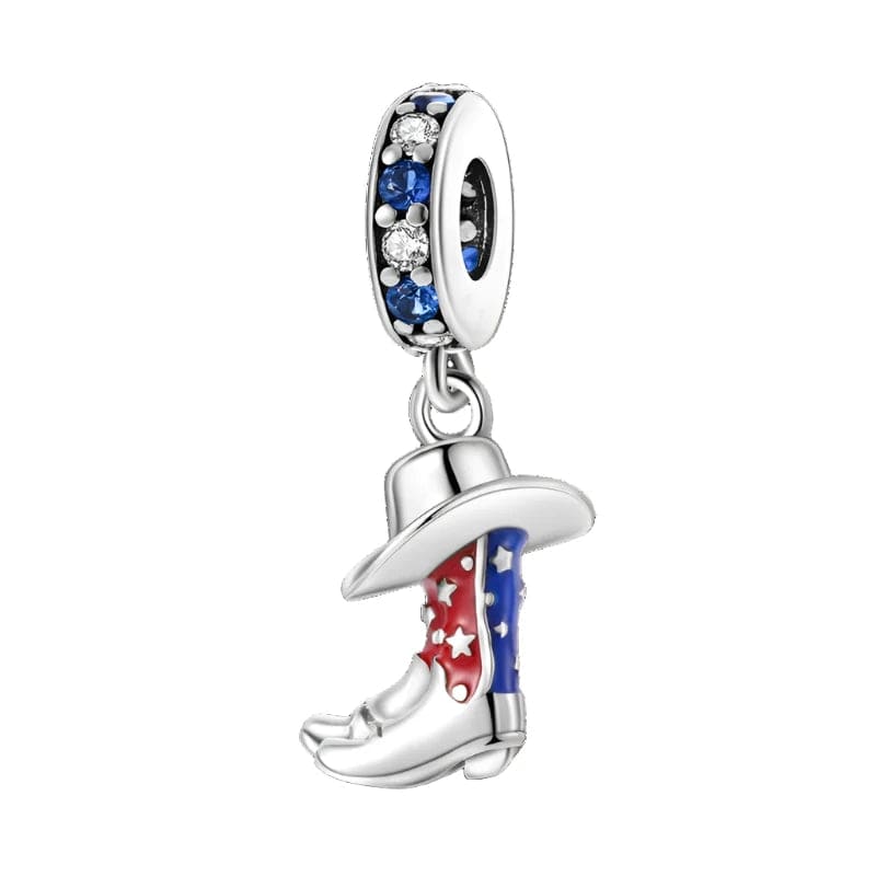 Pangama Jewelry Charm Red & Blue Cowboy Boots Hat Dangle Charm