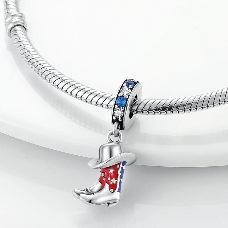 Pangama Jewelry Charm Red & Blue Cowboy Boots Hat Dangle Charm