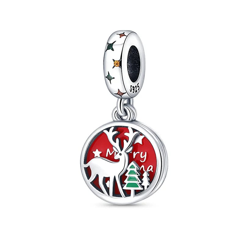 Pangama Jewelry Charm Red Merry Christmas Reindeer Dangle Charm