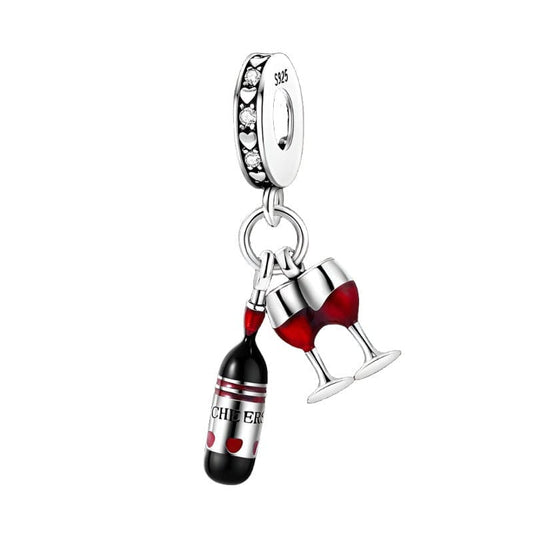 Pangama Jewelry Charm Red Wine & Glasses Dangle Charm