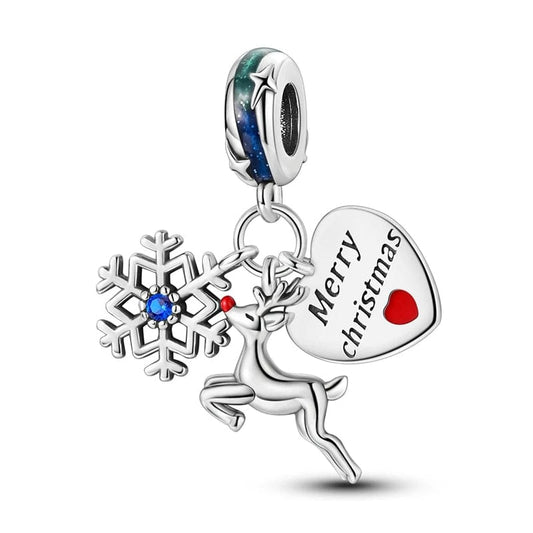 Pangama Jewelry Charm Reindeer & Snowflake Merry Christmas Charm