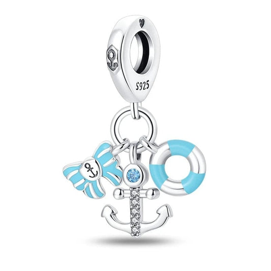 Pangama Jewelry Charm Ribbon, Anchor & Life Belt Triple Dangle Charm